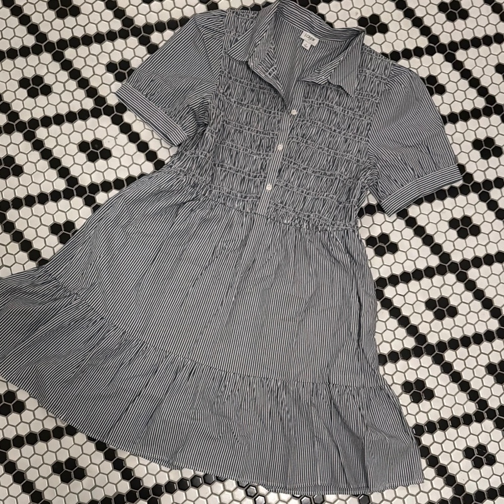 J. Crew White and Blue Ruffled Mini Sundress